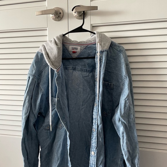 Tommy Hilfiger Other - Tommy Hilfiger Light Blue Denim Jacket with Gray Hood